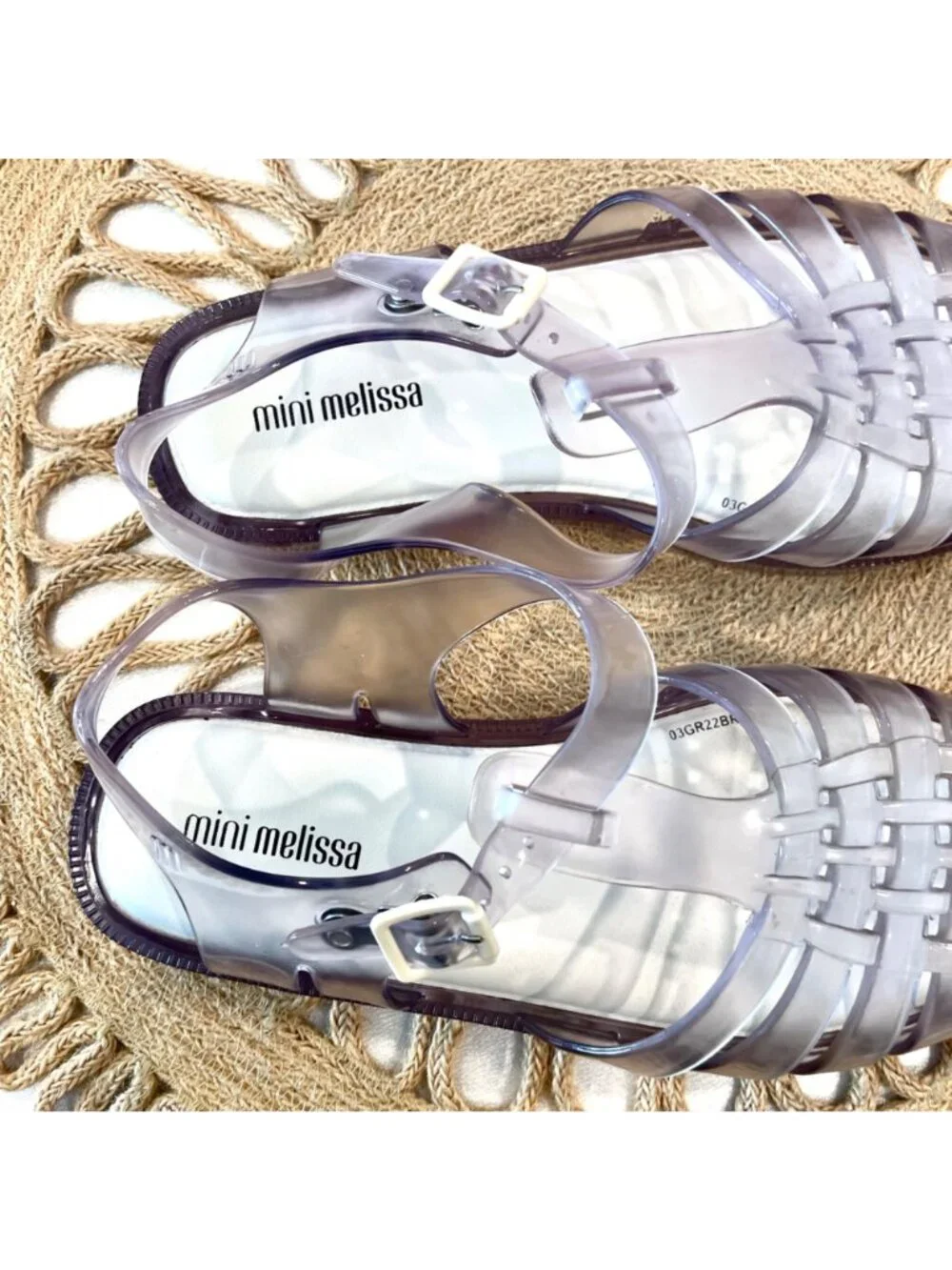 Mini Melissa Possession Clear Jelly Strappy Buckle Sandals Size 2 Fisherman